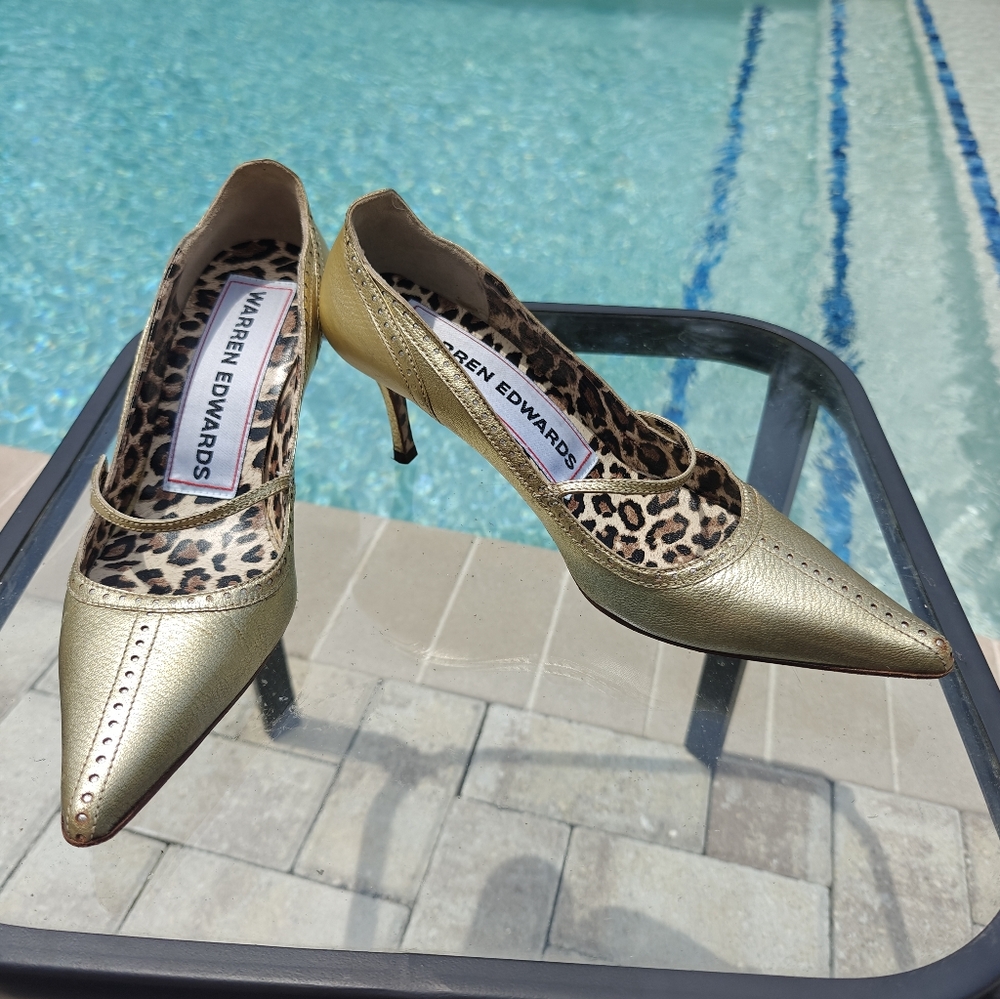 Warren Edwards Metallic Gold Pointed Toe Pumps